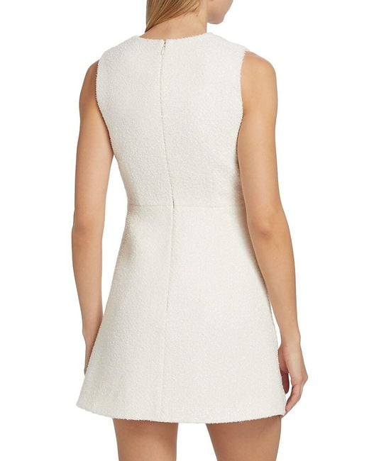 Self-Portrait White Bouclé V-Neck Minidress