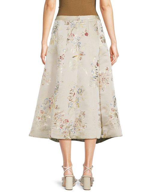 Adam Lippes Natural Eloise Floral Silk Blend Midi Skirt