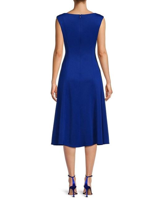 Donna Ricco Blue Boatneck Fit & Flare Dress