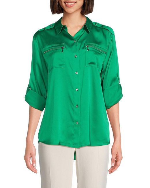Karl Lagerfeld Green Epaulets Zip Pocket Shirt
