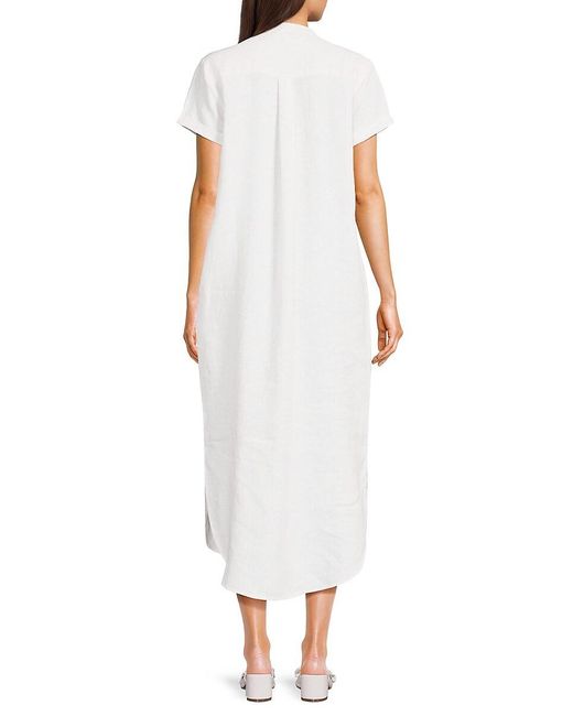 Saks Fifth Avenue White Striped 100% Linen Midi Dress