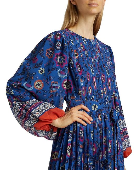Tahari Blue The Cecilia Pleated Printed Dress
