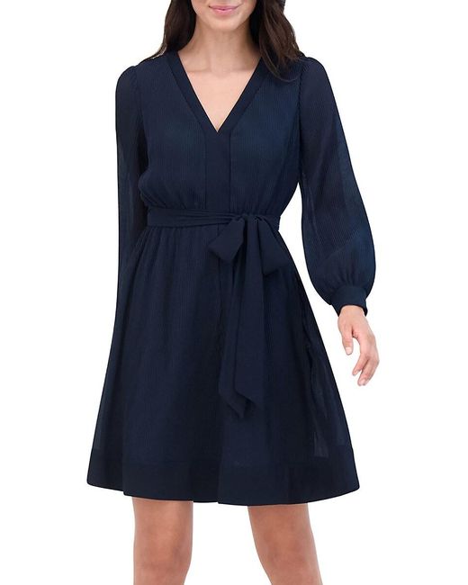 Eliza J Blue V-Neck Balloon-Sleeve Fit & Flare Dress