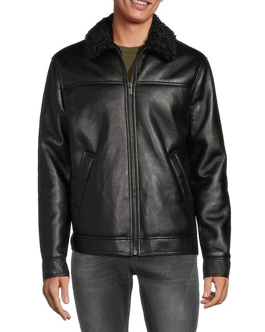 The Kooples Faux Fur Lined Faux Leather Jacket in Black for Men Lyst