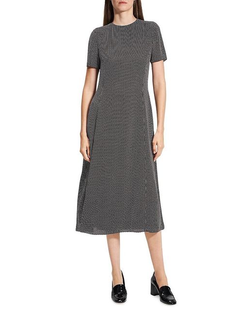 Theory Black Birdseye A-Line Flare Midi-Dress