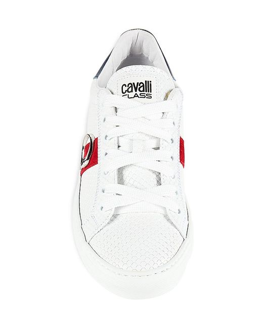 Class Roberto Cavalli White Snakeskin Embossed Leather Low Top Sneakers for men