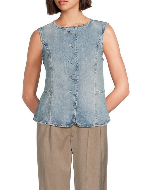 Vero Moda Blue Siola Round Neck Denim Vest
