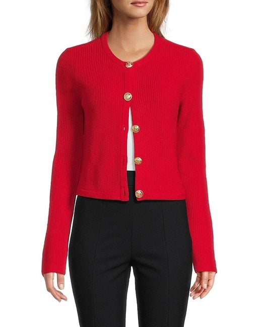 10 Crosby Derek Lam Red Nebula Ribbed Wool-Blend Cardigan