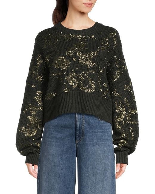 Rag & Bone Black Liza Sequined Cropped Sweater