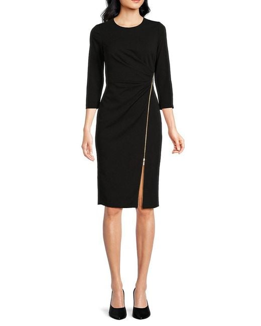 Calvin Klein Black Chain Accent Knee Length Sheath Dress