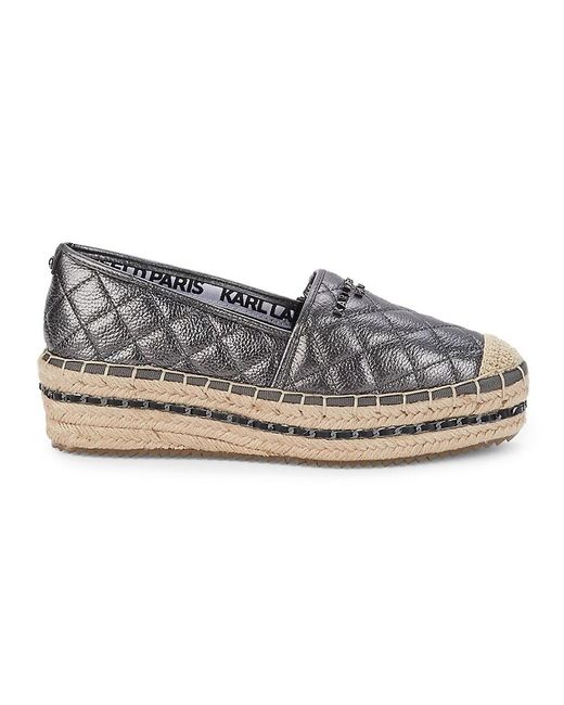 Karl Lagerfeld Dalia Quilted Leather Platform Espadrilles in Gray | Lyst