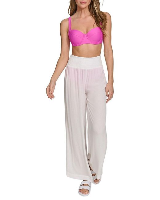 DKNY Black Gauze Wide Leg Cover Up Pants