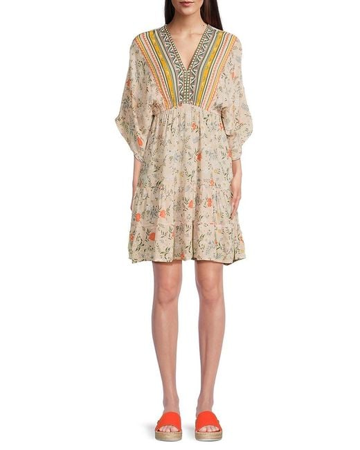 La Moda Clothing Natural Floral Cover-Up Minidress