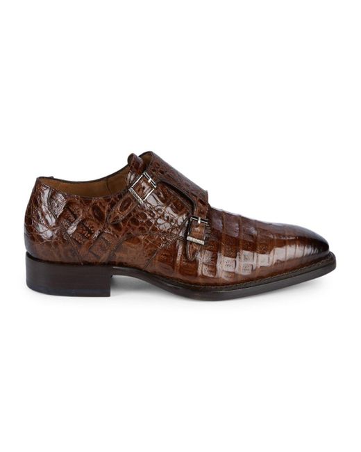 Mezlan Brown Prague Genuine Crocodile Leather Double-monk Strap Shoes for men