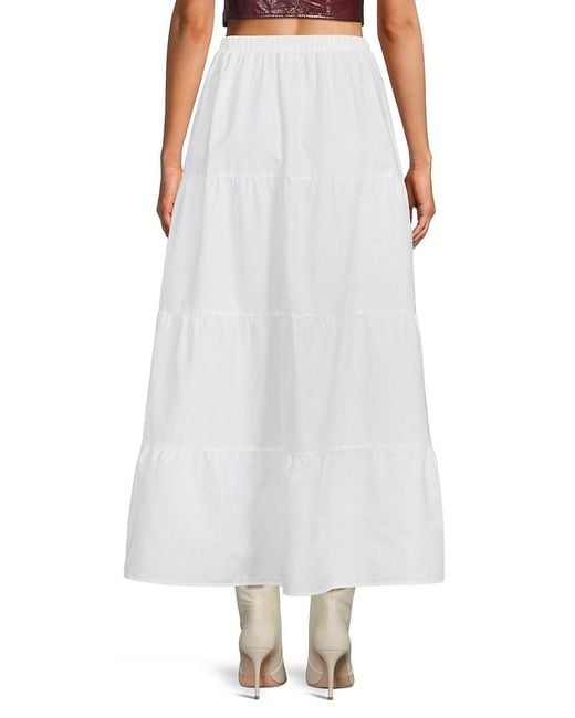 Noisy May White Freja Poplin Cotton Tiered Maxi Skirt