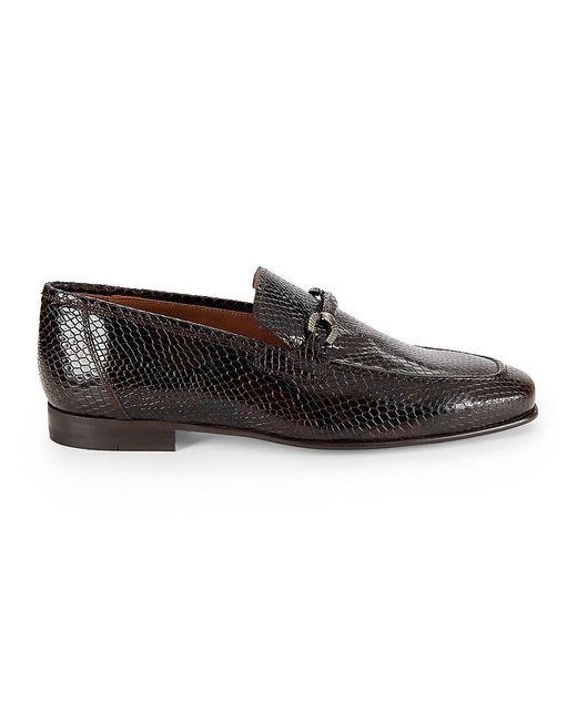 Mezlan Black Embossed Croc Leather Bit Loafers for men