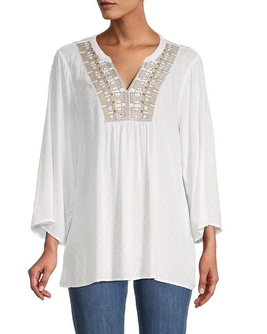 Tommy Bahama Synthetic Embroidery Swiss-dot Top in White | Lyst