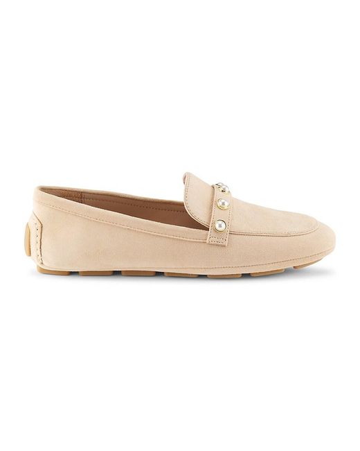 Stuart Weitzman Faux Pearl Studded Suede Driving Loafers in Natural Lyst UK