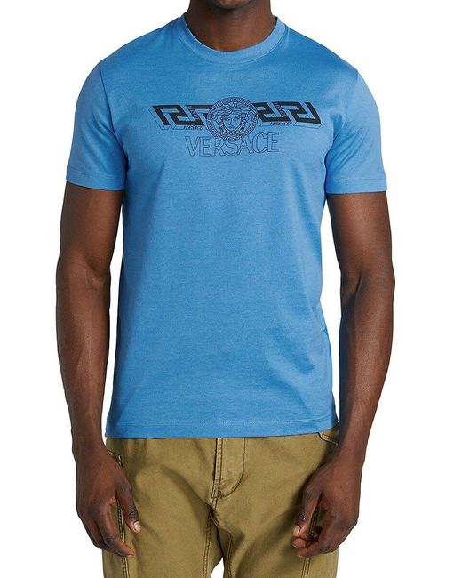 Versace Greca Logo Crewneck T Shirt in Blue for Men | Lyst
