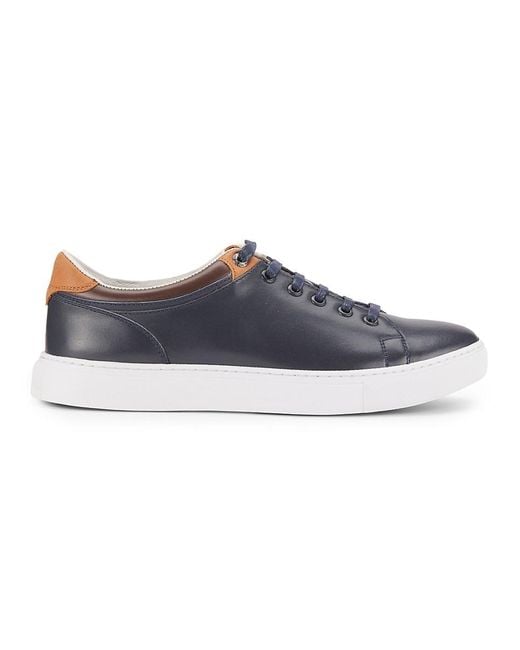Robert Graham Blue Tahiti Leather Low Top Sneakers for men
