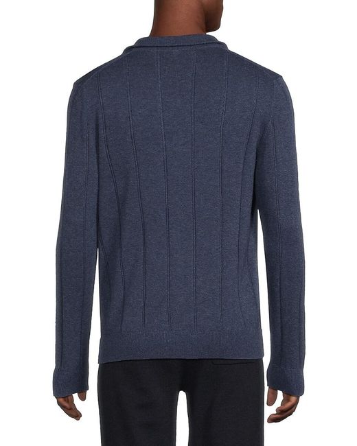 Bruno Magli Blue Textured Striped Quarter Zip Pullover for men