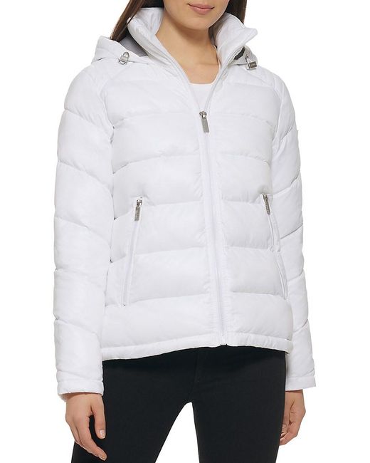 Guess White Hooded Puffer Jacket