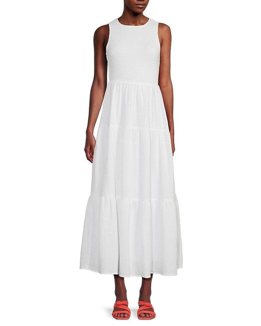 DKNY Smocked Tiered Maxi Dress in Black | Lyst UK
