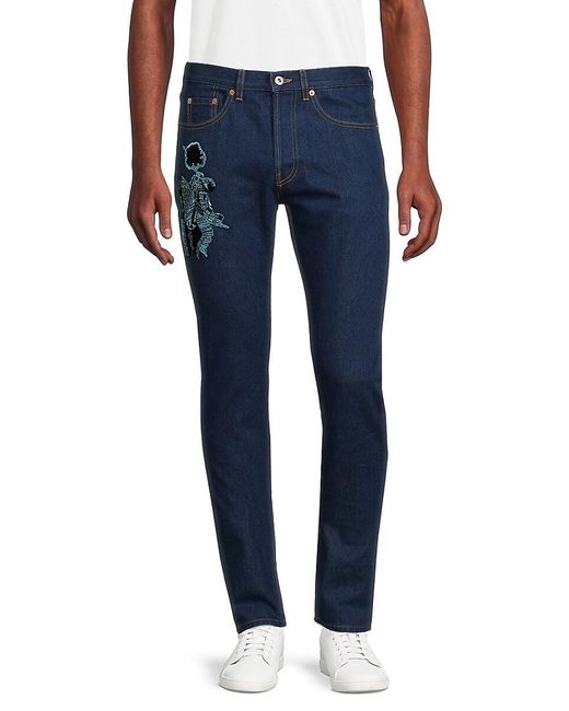 Valentino Blue Appliqué Contrast Seam Jeans for men