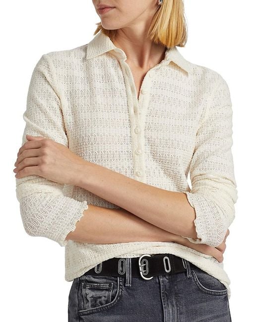 Rag & Bone White Julia Pointelle-Knit Polo