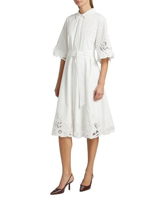 Kobi Halperin White Monty Cotton Poplin Tie-Waist Midi-Shirtdress