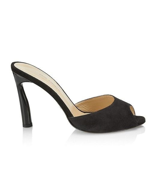Paul Andrew Black Peep-Toe Suede Mules