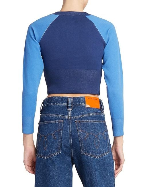 MERYLL ROGGE Blue Cropped Raglan Baseball T-Shirt