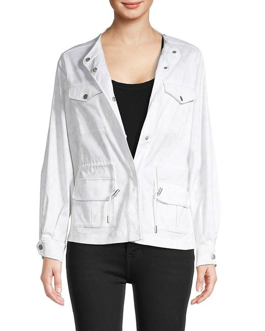 ecru Cotton Solid-hued Utility Jacket 