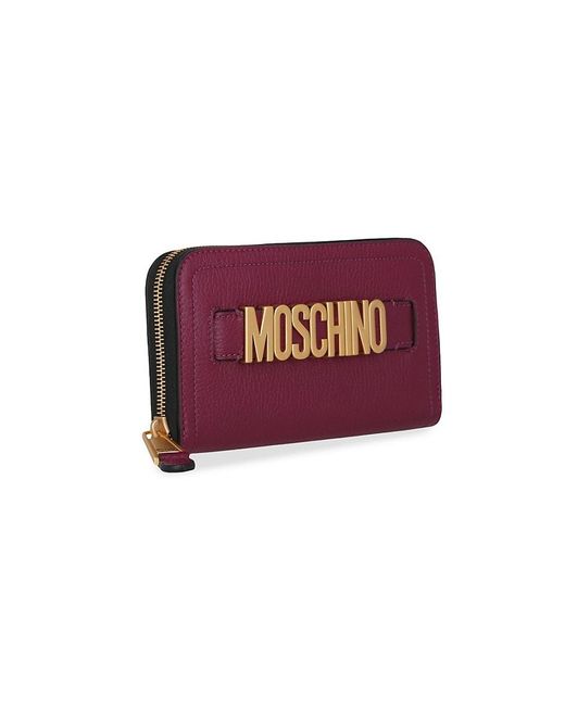 Moschino Purple Logo Leather Zip Around Wallet