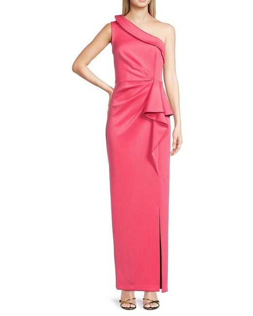 Eliza J Pink Draped One Shoulder Column Gown