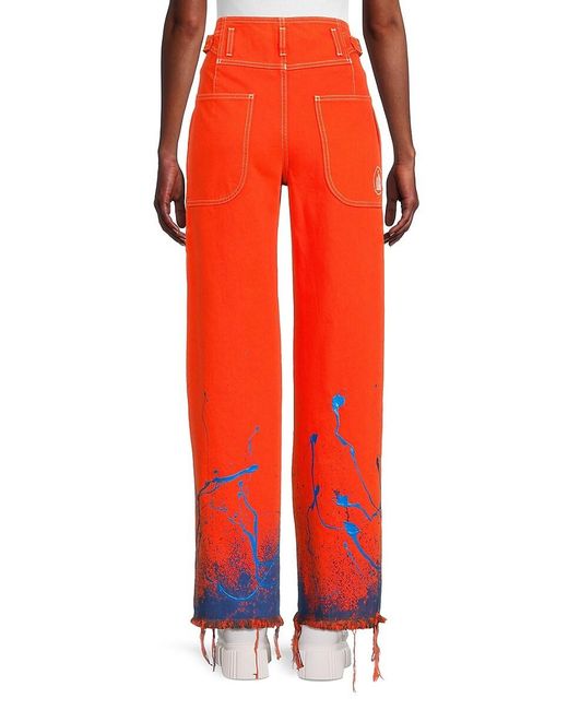 Lanvin Red Frayed High Waist Graphic Jeans