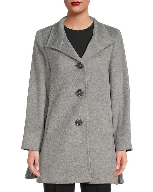 Cinzia Rocca Gray Waterfall Collar Wool Blend Short Coat
