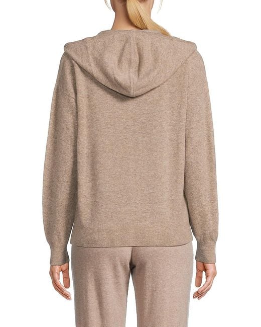 Saks Fifth Avenue Natural Rib-Knit 100% Cashmere Zip-Up Hoodie
