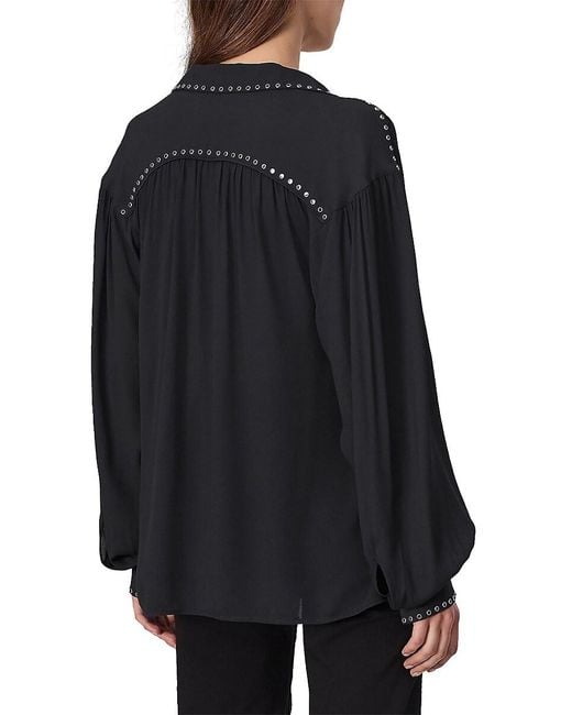 Rag & Bone Black Emmy Eyelet Long-Sleeve Blouse