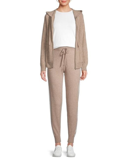 Saks Fifth Avenue Natural Rib-Knit 100% Cashmere Zip-Up Hoodie