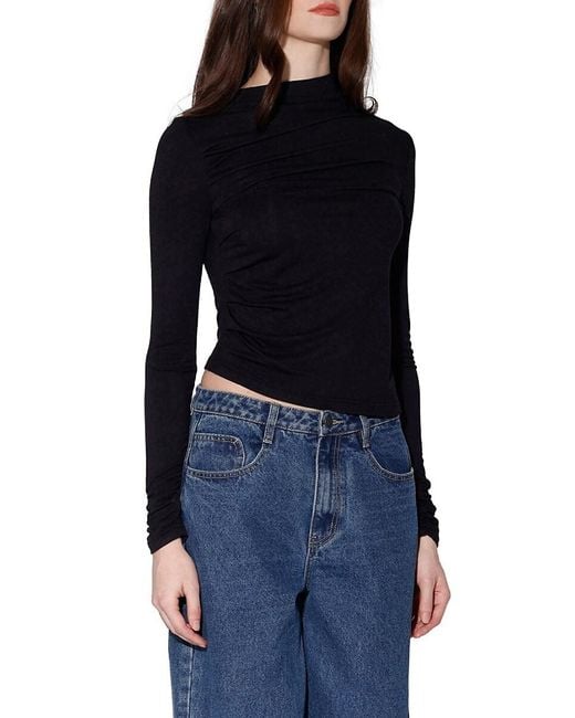 Walter Baker Blue Celia Rib-Knit Shirred Top