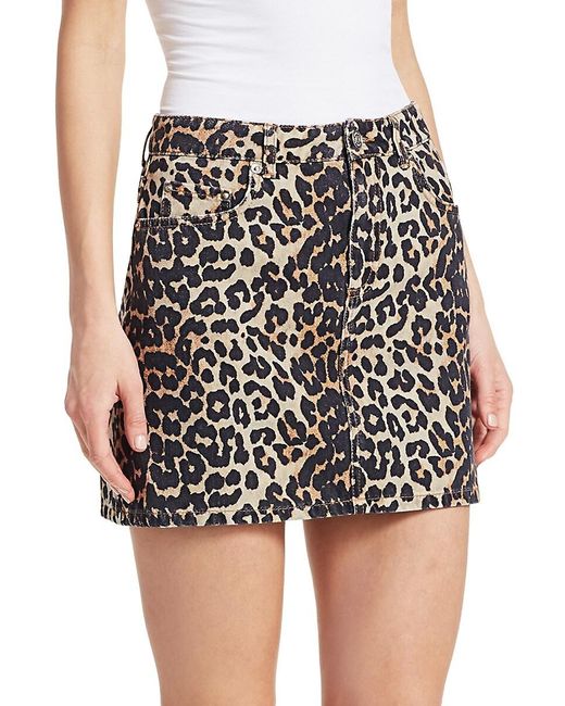 Ganni Leopard Denim Skirt | Lyst UK