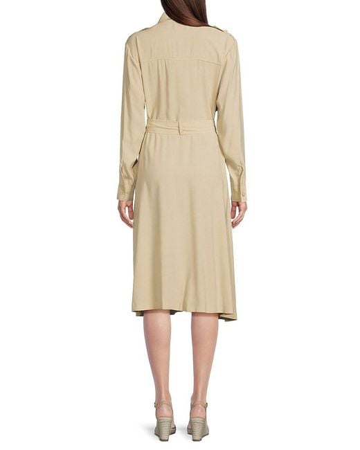 Halston Heritage Natural Shoulder Tab Belted Midi-Dress