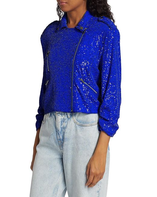 Generation Love Women's Whitney Sequined Moto Jacket - Cobalt Blue - Size Small