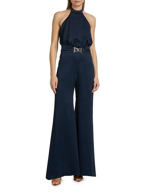 Silvia Tcherassi Blue Kaede Belted Halter Jumpsuit