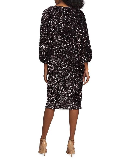 Tahari Black The Robin Sequined Midi-Dress