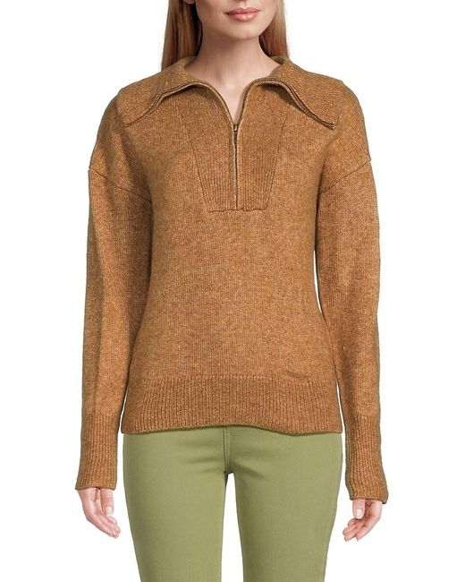 Saks Fifth Avenue Green Drop Shoulder Quarter Zip Sweater