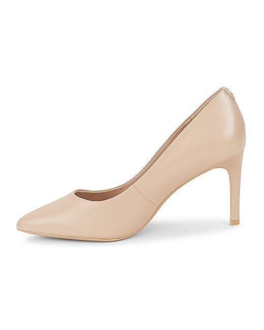 Karl Lagerfeld Natural 76Mm Glora Point Toe Leather Pumps