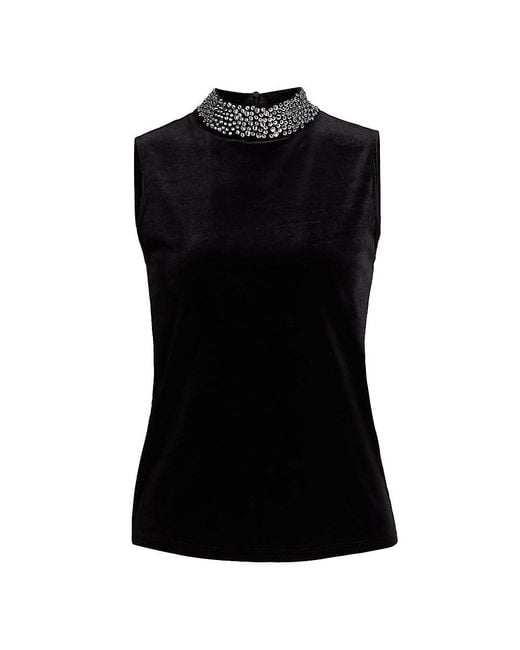 L'Agence Black Madelyn Crystal-Embellished Mock Turtleneck Sleeveless Top
