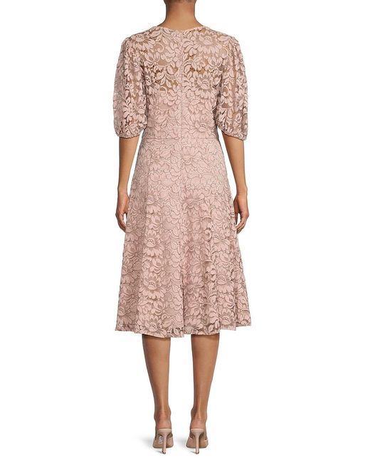 Eliza J Lace Fit u0026 Flare Midi Dress in Pink | Lyst UK